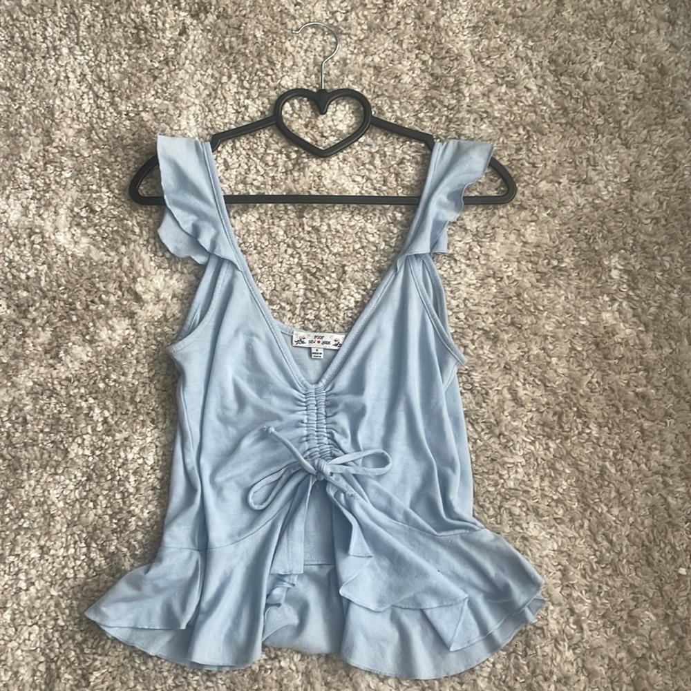 blue crop ruffled top size small
